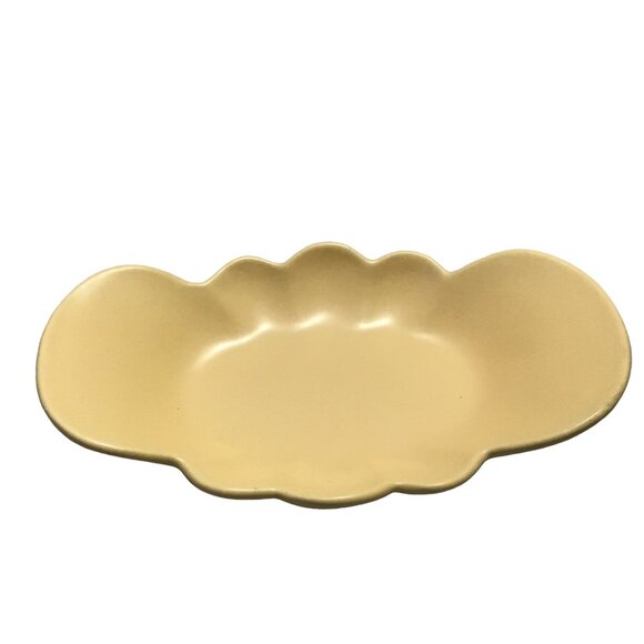 Haeger 117 Butter Yellow Scalloped Oblong Serving Dish 10.75" Candy Nut MCM Vtg - Picture 2 of 3